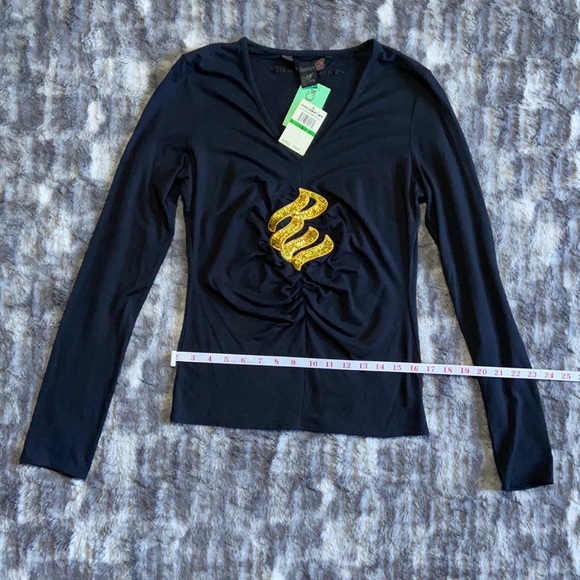 NWT! Rocawear Solid Black With Gold Detail Long Sleeve V-Neck Blouse Size Large - Picture 3 of 5